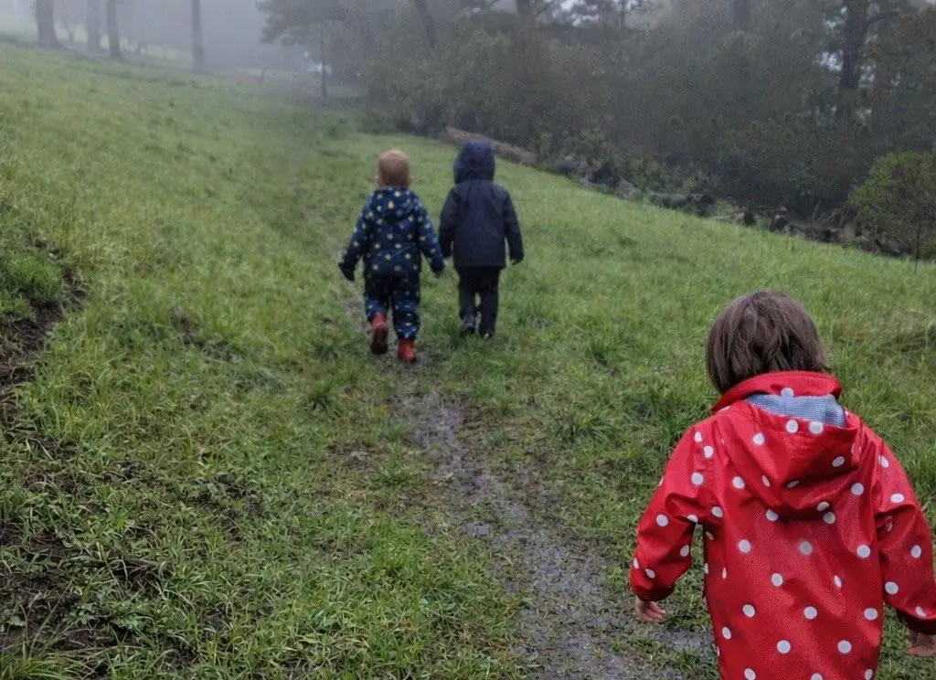 Children at Taiga forest preschool exploring Golden Gate Park, San Francisco.
